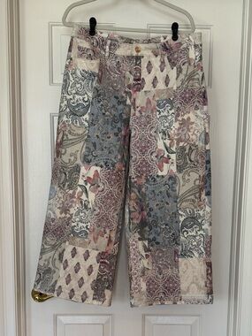 Chico's Patchwork Floral Wide-Leg Denim - Pink, Blue & Cream